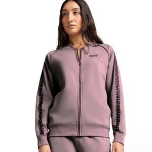 Puma Plum Track Jacket L Relaxed Fit Zip Up Athletic Jacket NWT Leopard Trim